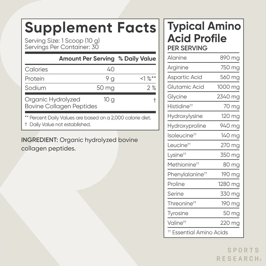Sports Research Collagen Peptides Organic Unflavored (30 servings)