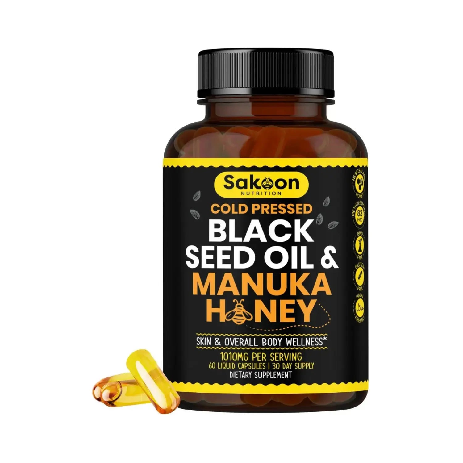 Sakoon aceite de semilla negra y miel Manuka 60 Capsulas sfn