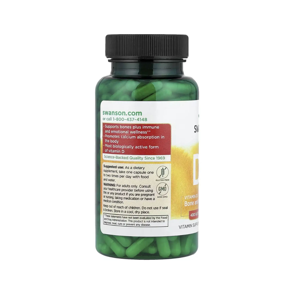 SWANSON VITAMINA D3 400 IU 250CAPS APOYA LA SALUD ÓSEA SFN