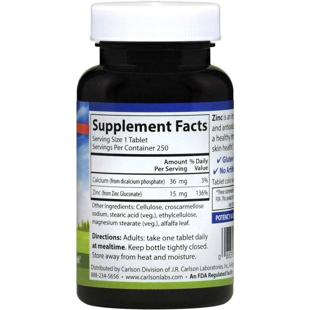 Carlson Labs Zinc 15 mg 250 Tabletas