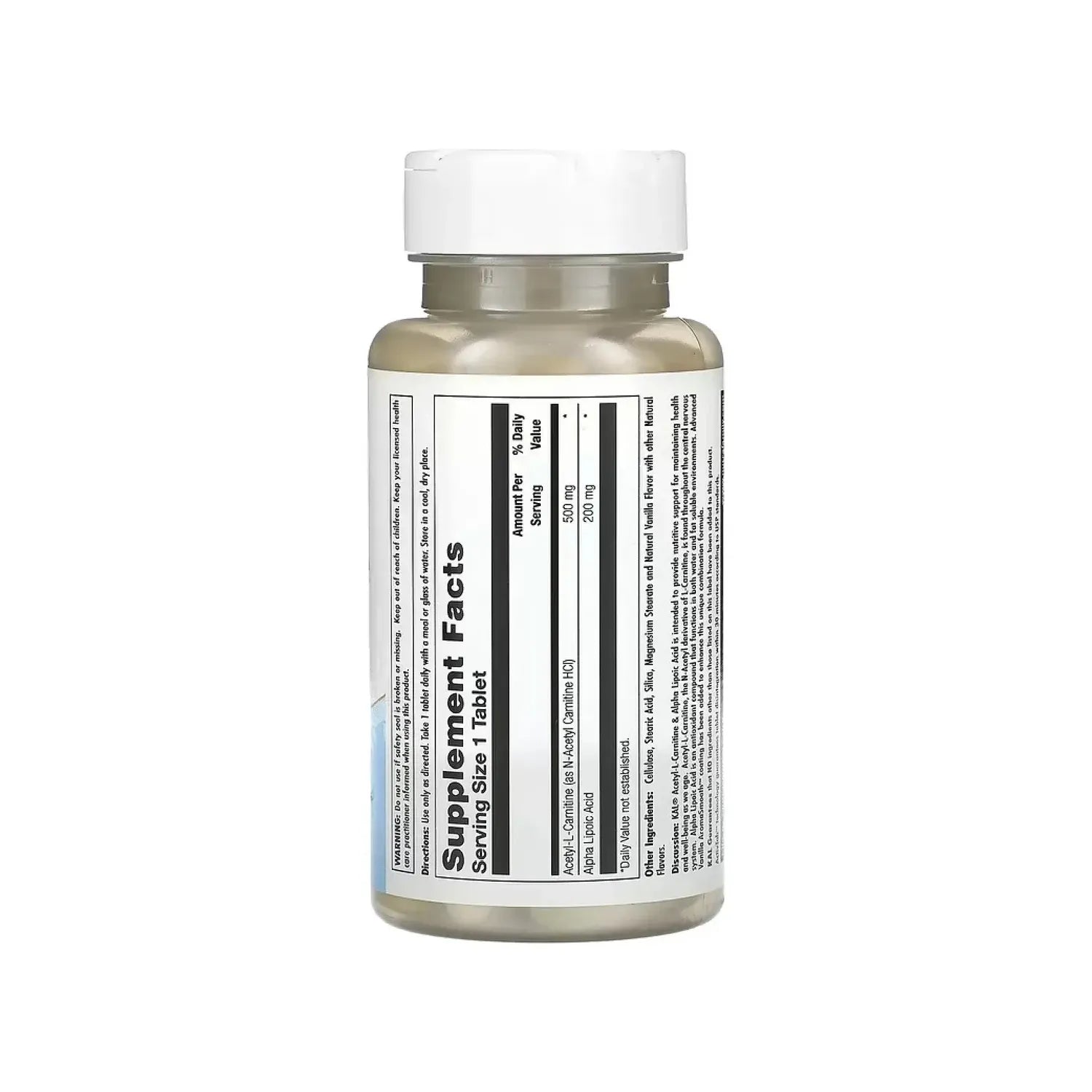 KAL Acetil-L-Carnitina 500 mg + Ácido Alfa Lipoico 200 mg, Apoyo Antioxidante, 60 Tabletas