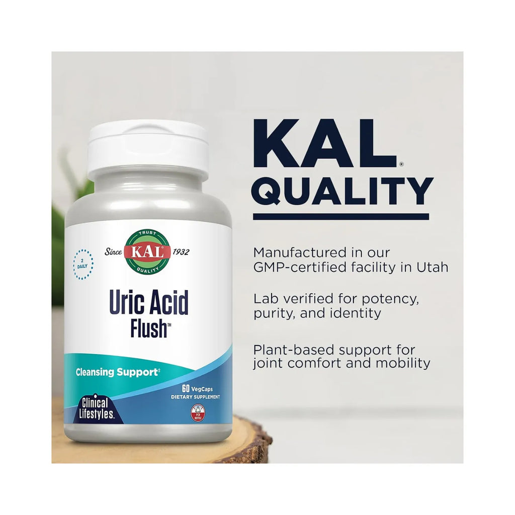 KAL Uric Acid Flush™ | Cereza Ácida, Quercetina y Semilla de Apio | Apoyo al Ácido Úrico y Confort Articular | 60 Cápsulas