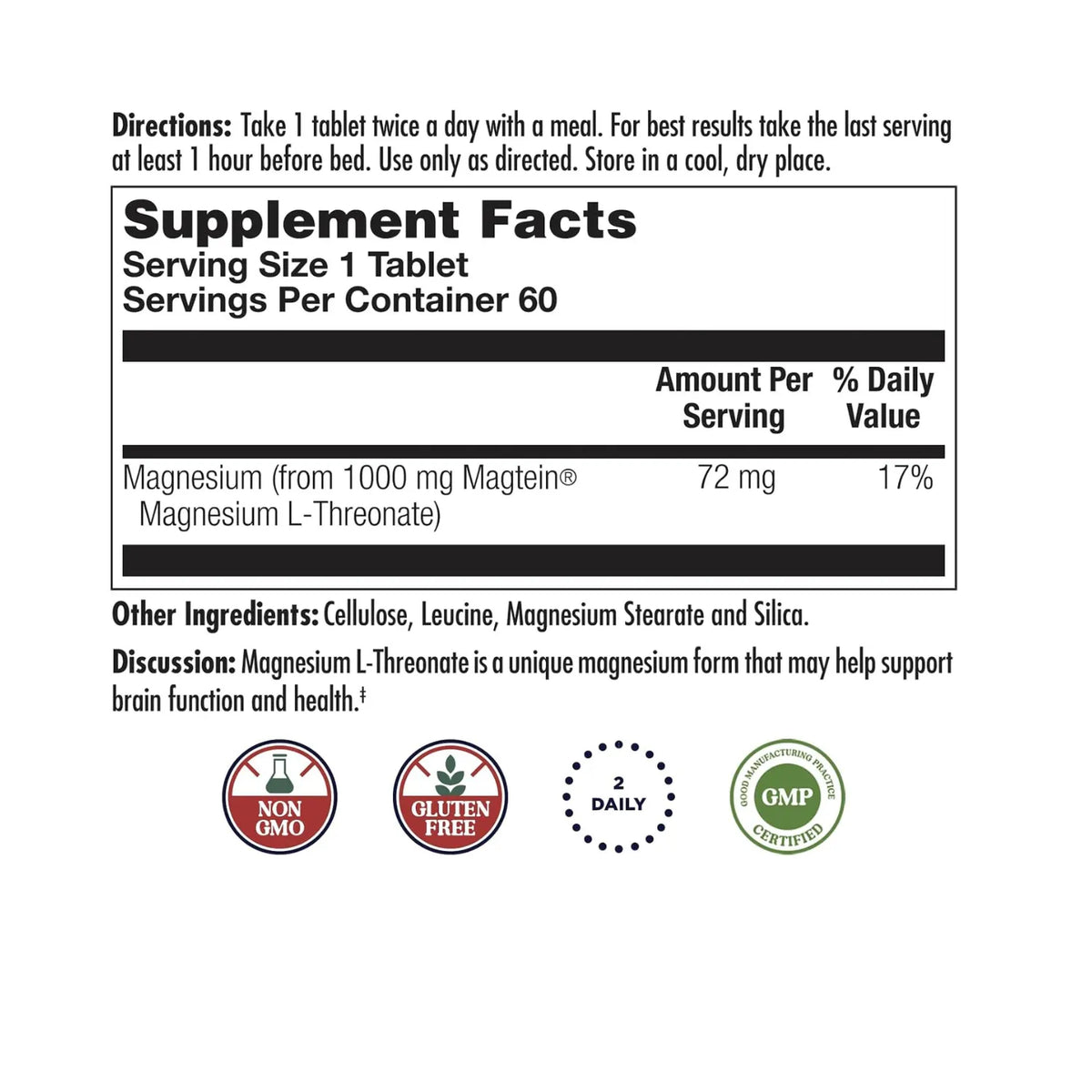 KAL Think Magtein® Magnesium L-Threonate 200mg | Apoyo Cerebral, Memoria y Aprendizaje | 60 Tabletas