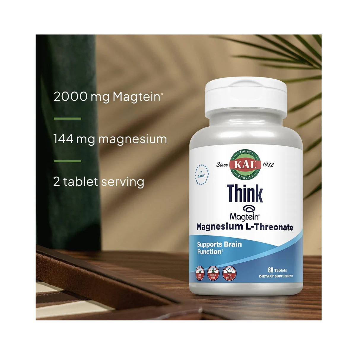 KAL Think Magtein® Magnesium L-Threonate 200mg | Apoyo Cerebral, Memoria y Aprendizaje | 60 Tabletas
