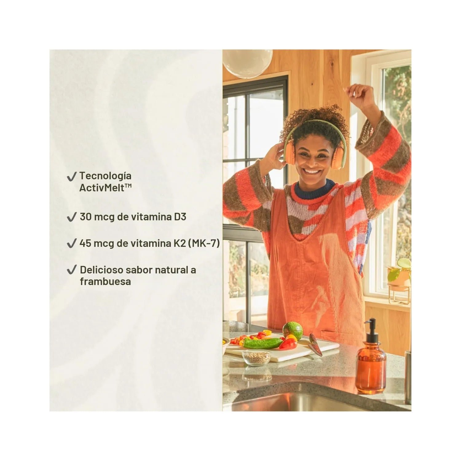 KAL D-3 K-2 ActivMelt | Vitamina D3 30 mcg + K2 MK-7 45 mcg | Apoyo Óseo e Inmunológico | Frambuesa | 60 Microtabletas