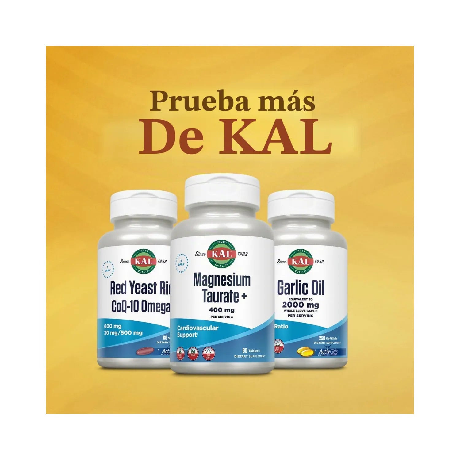 KAL Magnesium Taurate+ 400 mg | Magnesio Taurato con Vitamina B6 | Apoyo Cardiovascular y Nervioso | 90 Tabletas