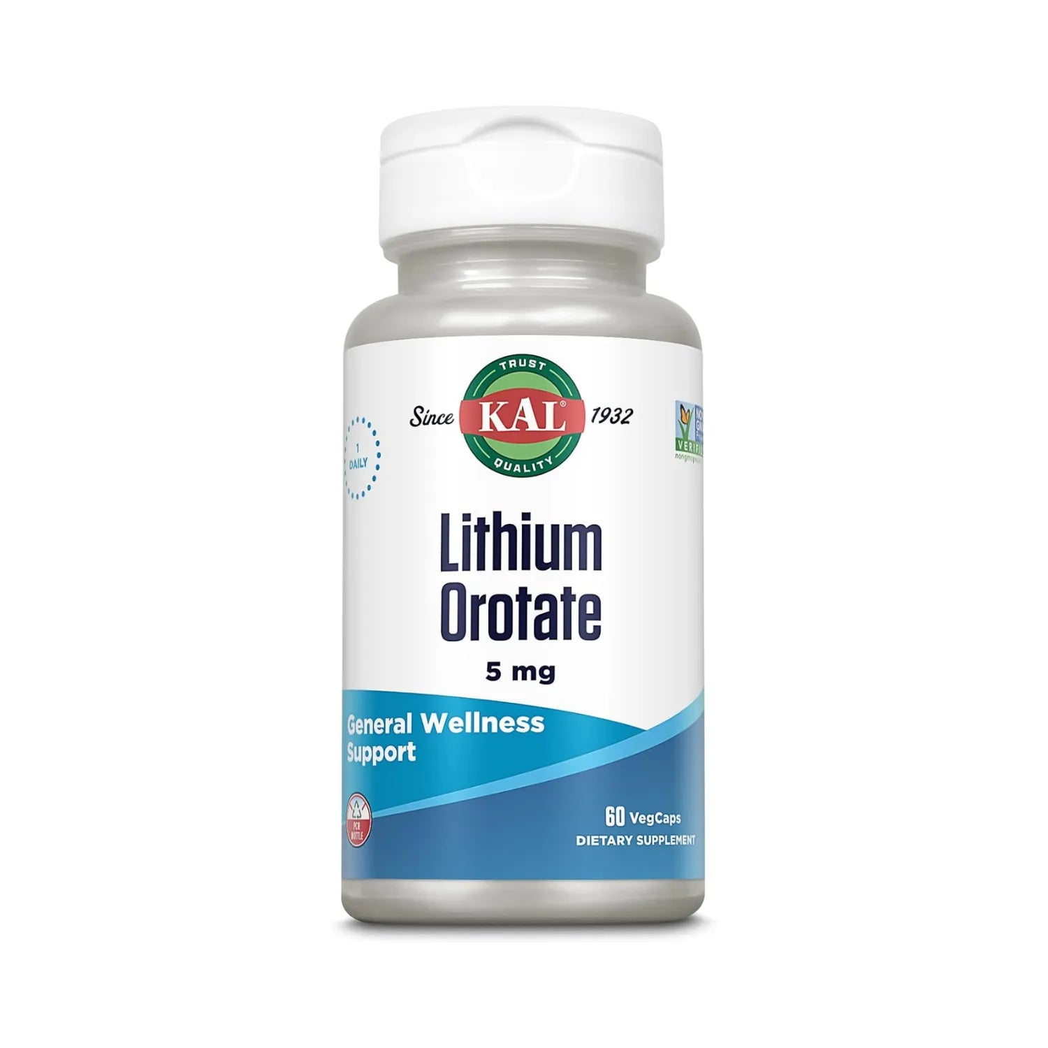 KAL Lithium Orotate 5 mg | Litio en Cápsulas Vegetales | Apoyo al Bienestar General | 60 VegCaps