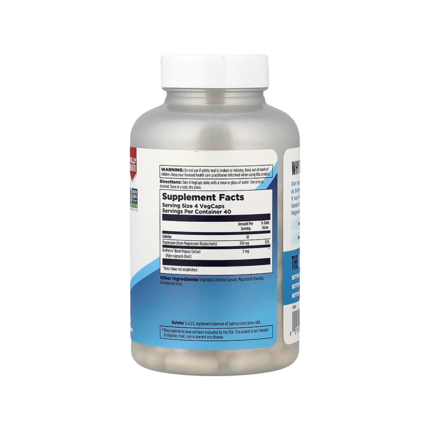 KAL, Glicinato de magnesio 350 de alta absorción 160 capsulas