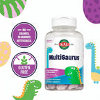 KAL MultiSaurus Vitaminas y Minerales para Niños Sabor Frutas del Bosque 90 Tabletas Masticables | 22 Vitaminas y Minerales | Con Vitaminas A, C, D3, E y Complejo B | Sin Gluten ni Fructosa | Suplemento alimenticio