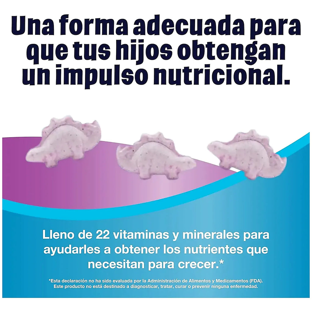 KAL MultiSaurus Vitaminas y Minerales para Niños Sabor Frutas del Bosque 90 Tabletas Masticables | 22 Vitaminas y Minerales | Con Vitaminas A, C, D3, E y Complejo B | Sin Gluten ni Fructosa | Suplemento alimenticio