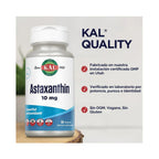 KAL Astaxanthin 10 mg | Astaxantina Natural de Haematococcus pluvialis | Antioxidante para Ojos y Piel | 60 VegCaps