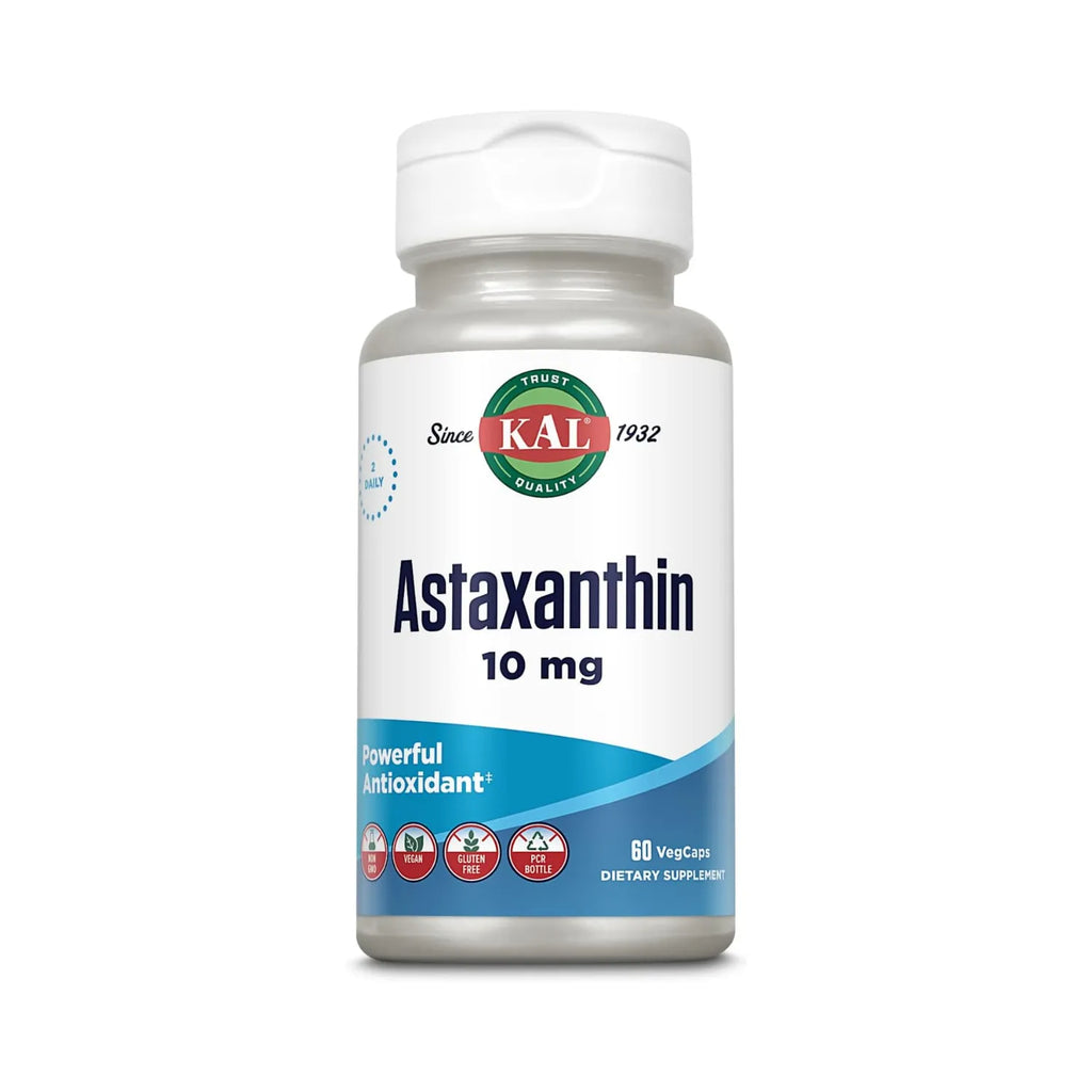 KAL Astaxanthin 10 mg | Astaxantina Natural de Haematococcus pluvialis | Antioxidante para Ojos y Piel | 60 VegCaps
