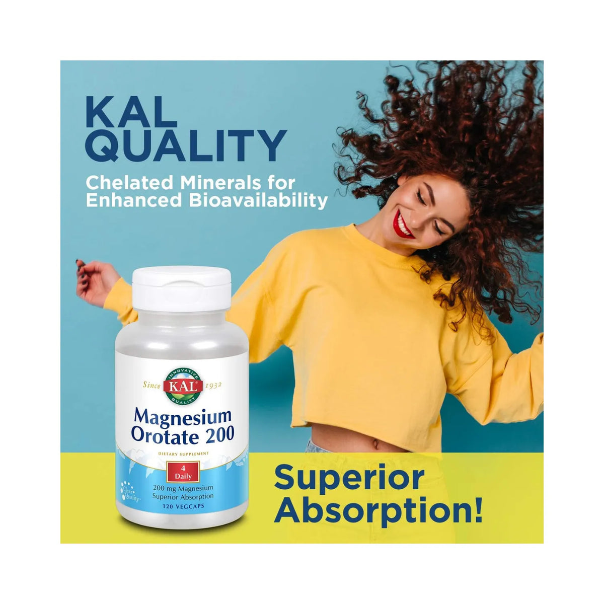 KAL Magnesium Orotate 200 mg | Magnesio para Apoyo Muscular, Nervioso y Óseo | 120 VegCaps