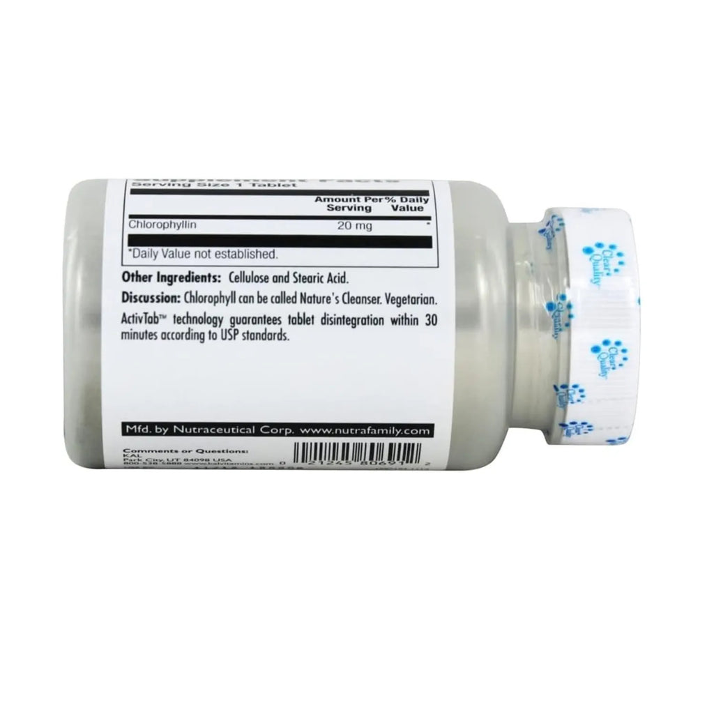 KAL Chlorophyll Clorofilina 20 mg, Apoyo Antioxidante y Bienestar General, 100 Tabletas