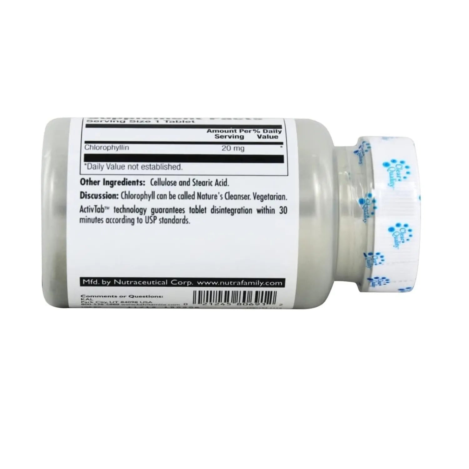 KAL Chlorophyll Clorofilina 20 mg, Apoyo Antioxidante y Bienestar General, 100 Tabletas