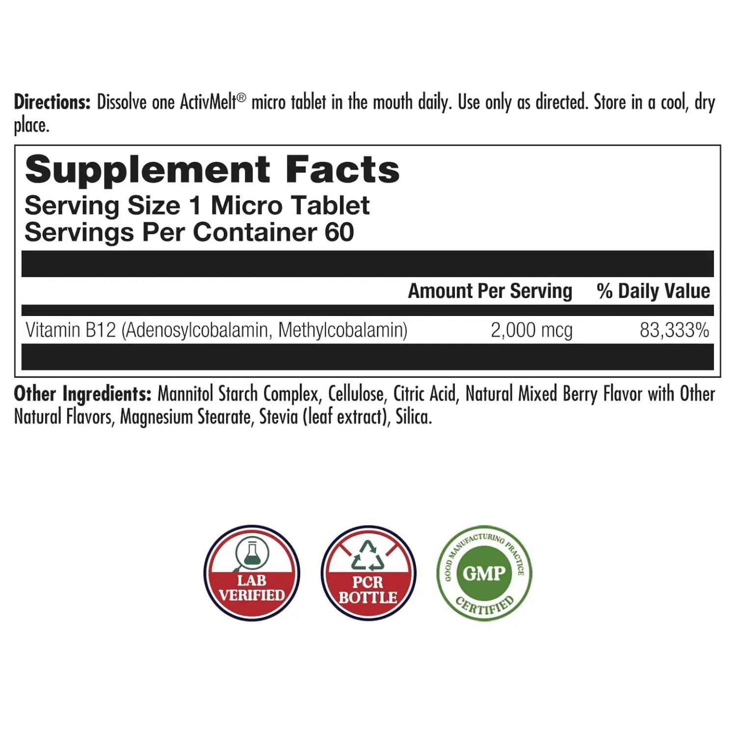 Kal, Vitamina B12 Metilcobalamina Y Adenosilcoba 60caps Sfn