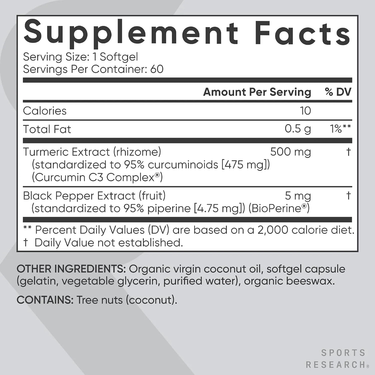 Sports Research Turmeric Curcumin C3 Complex 500mg 60 Cápsulas blandas