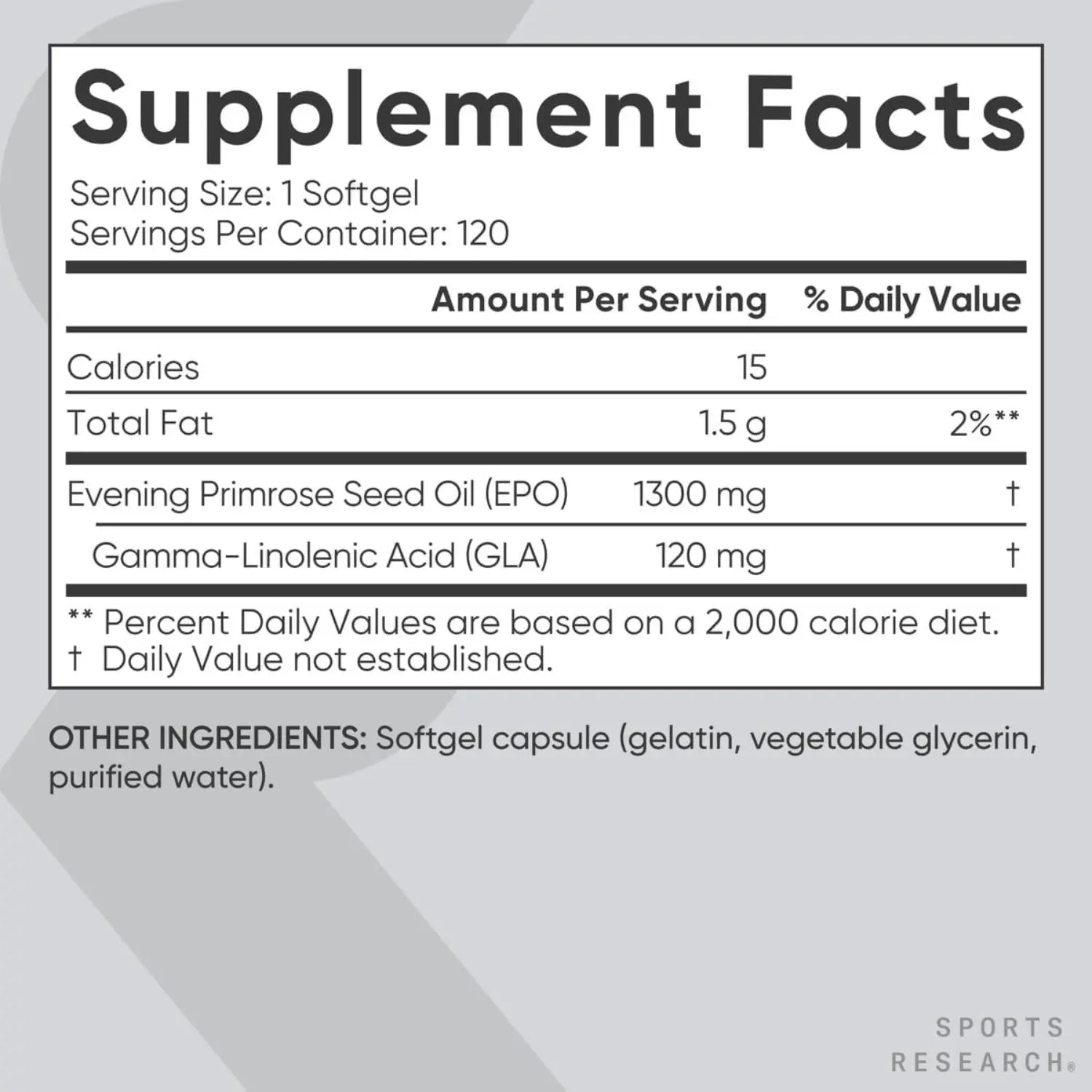 Sports Research Evening Primrose Oil 1300mg (120 softgels)