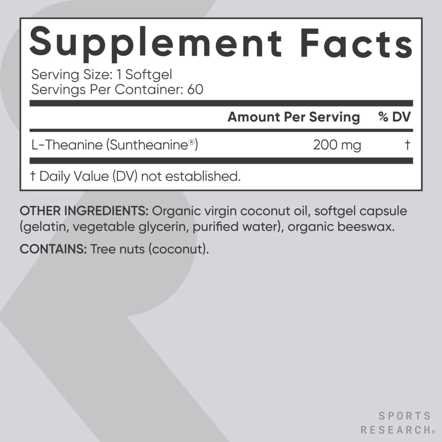 Sports Research L-Theanine Suntheanine 200mg (60 softgels)