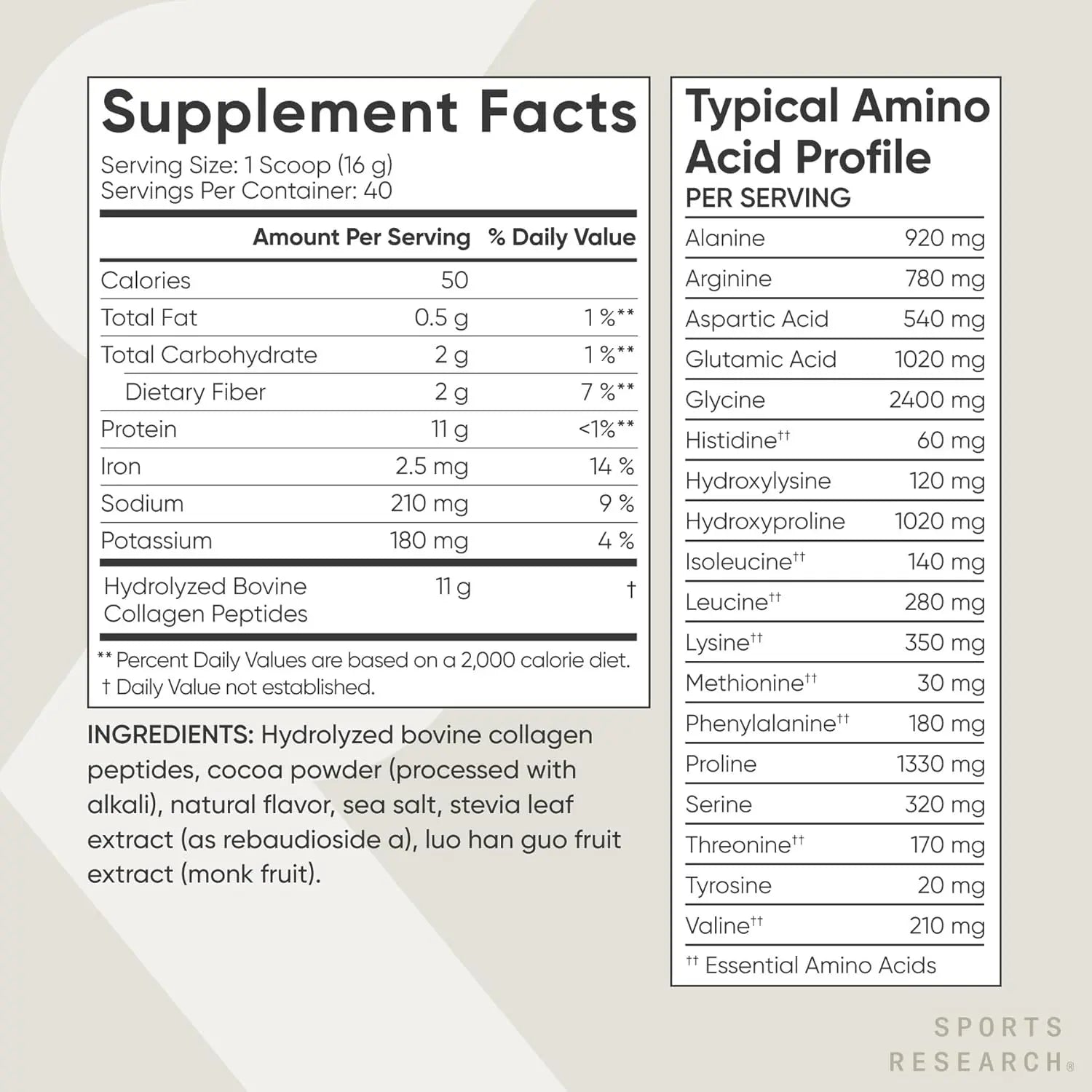 Sports Research Collagen Peptides Dark Chocolate (40 servings) - 22.58oz