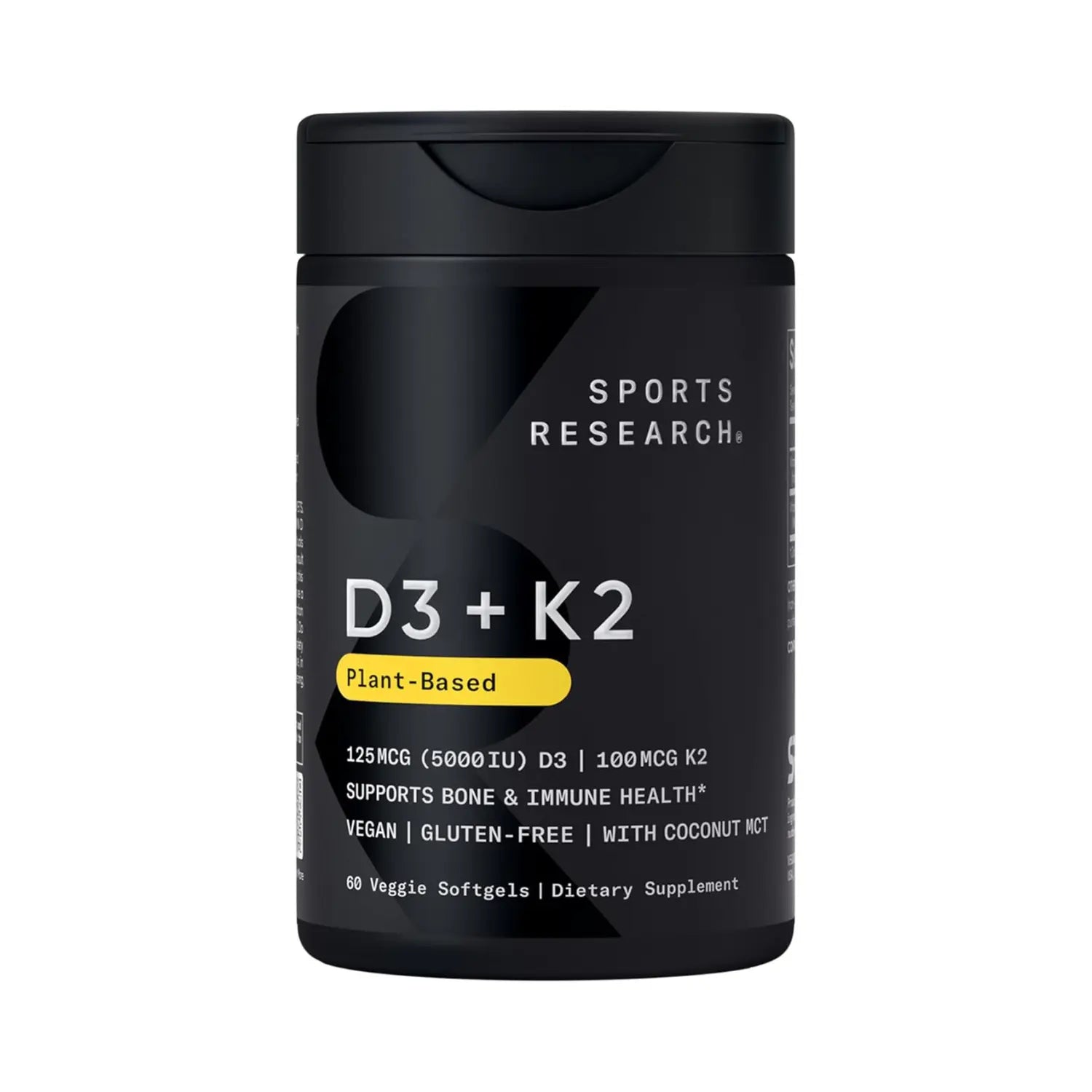 Sports Research Vegan D3 125mcg (5000iu) + Vitamin K2 100mcg (60 veggie softgels)