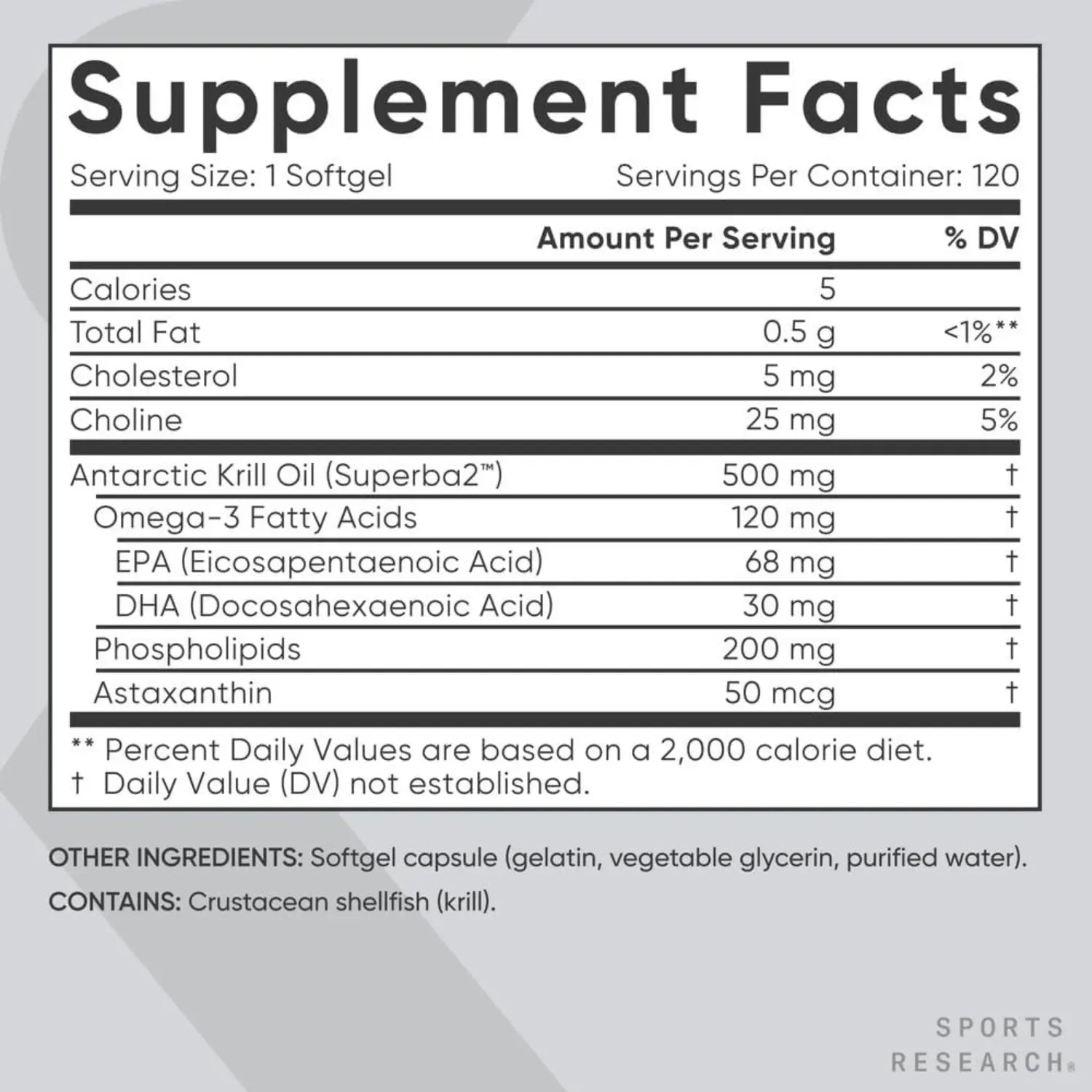 Sports Research Krill Oil Superba2 500mg MSC-C-55162 (120 softgels)