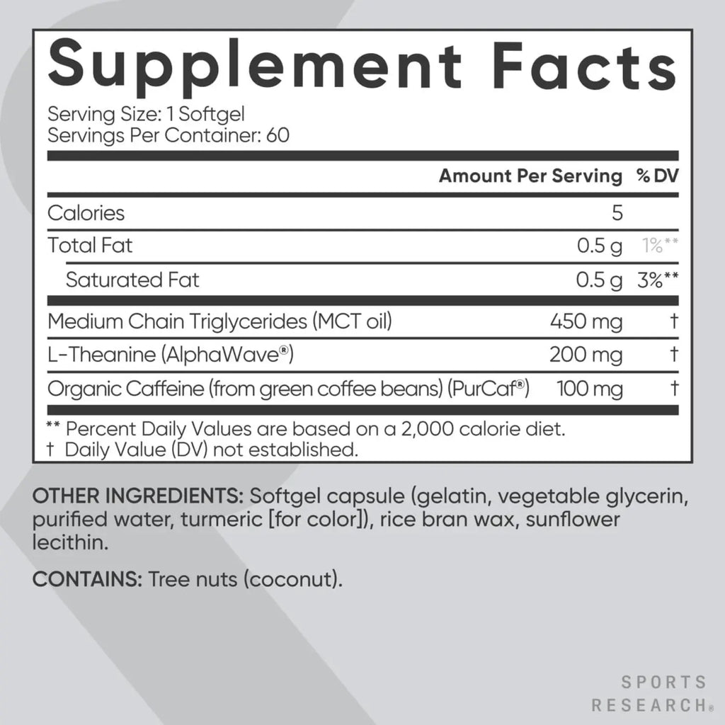 Sports Research L-Theanine + Caffeine (60 softgels)