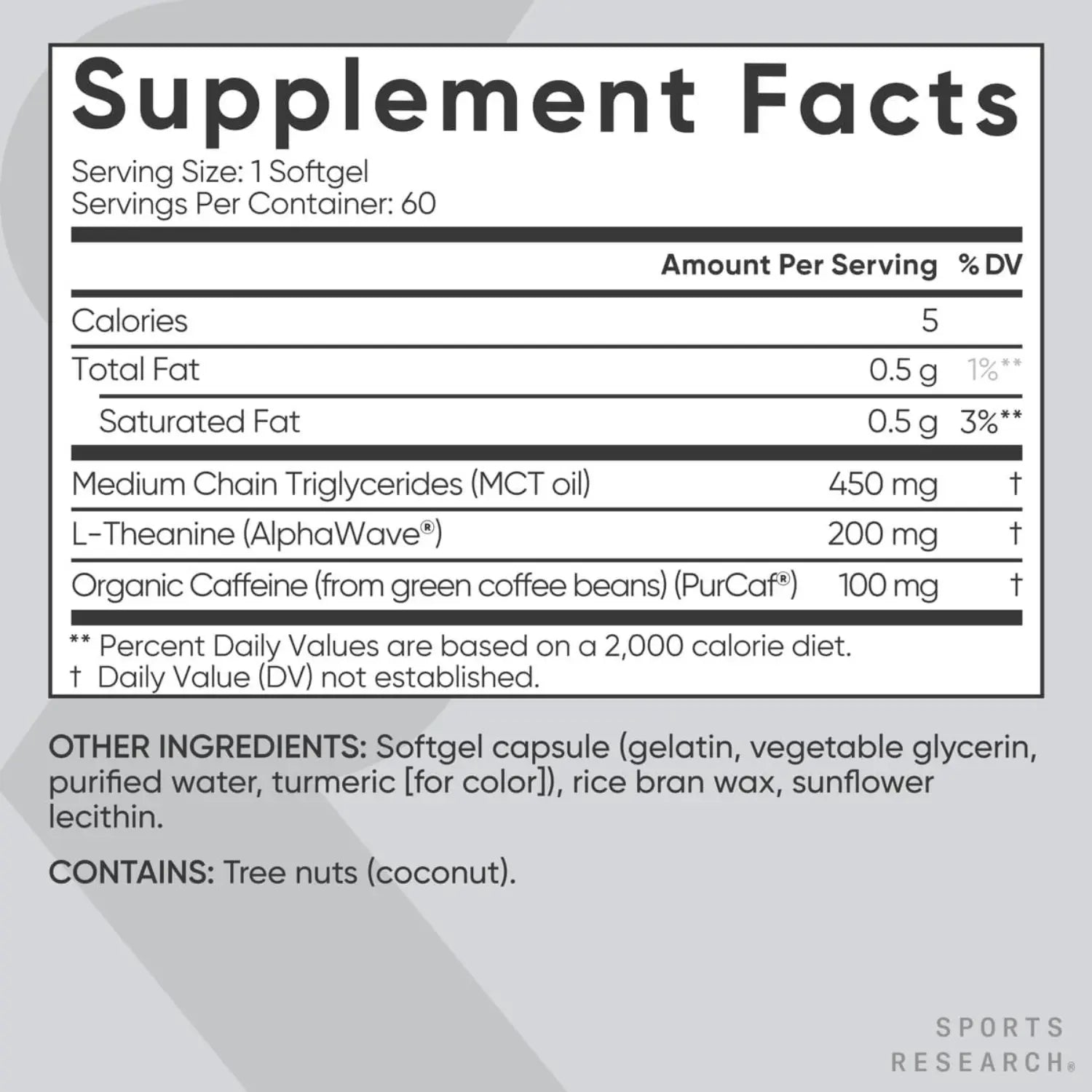 Sports Research L-Theanine + Caffeine (60 softgels)