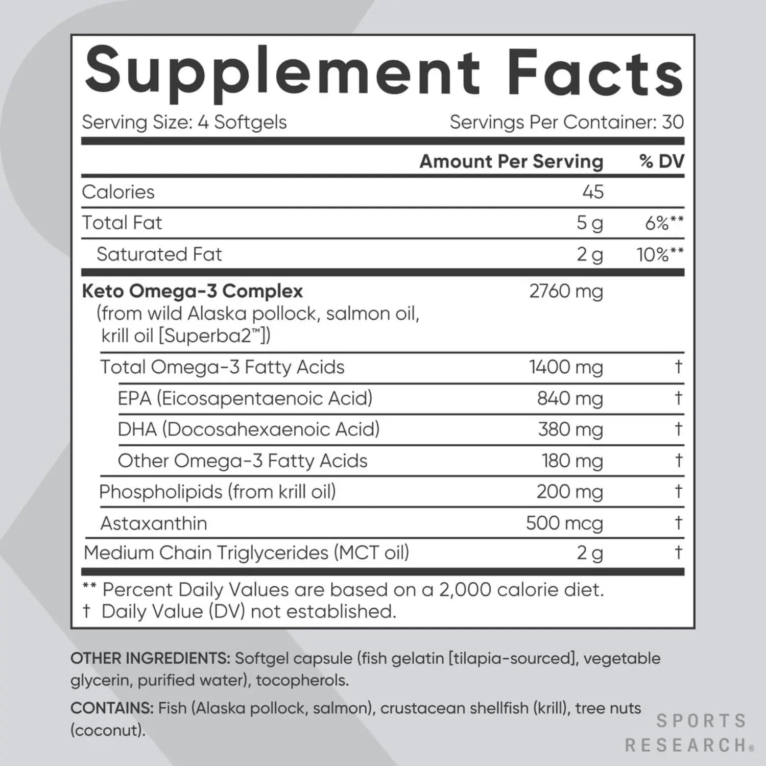 Sports Research Keto Omega 1250mg (120 softgels)
