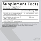 Sports Research® Vitamina D3 + K2 vegana con aceite de coco, 120 cápsulas Plantgels™