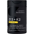 Sports Research® Vitamina D3 + K2 vegana con aceite de coco, 120 cápsulas Plantgels™