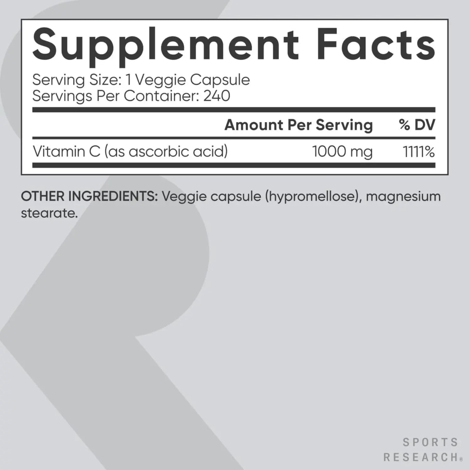 Sports Research Vitamin C 1000mg (240 veggie capsules)