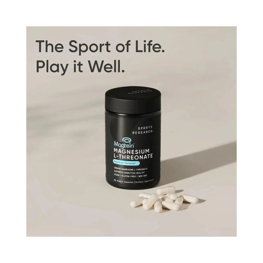 Sports Research Magtein Magnesio L-Treonato 2000 mg, 90 Cápsulas – Apoyo Cognitivo