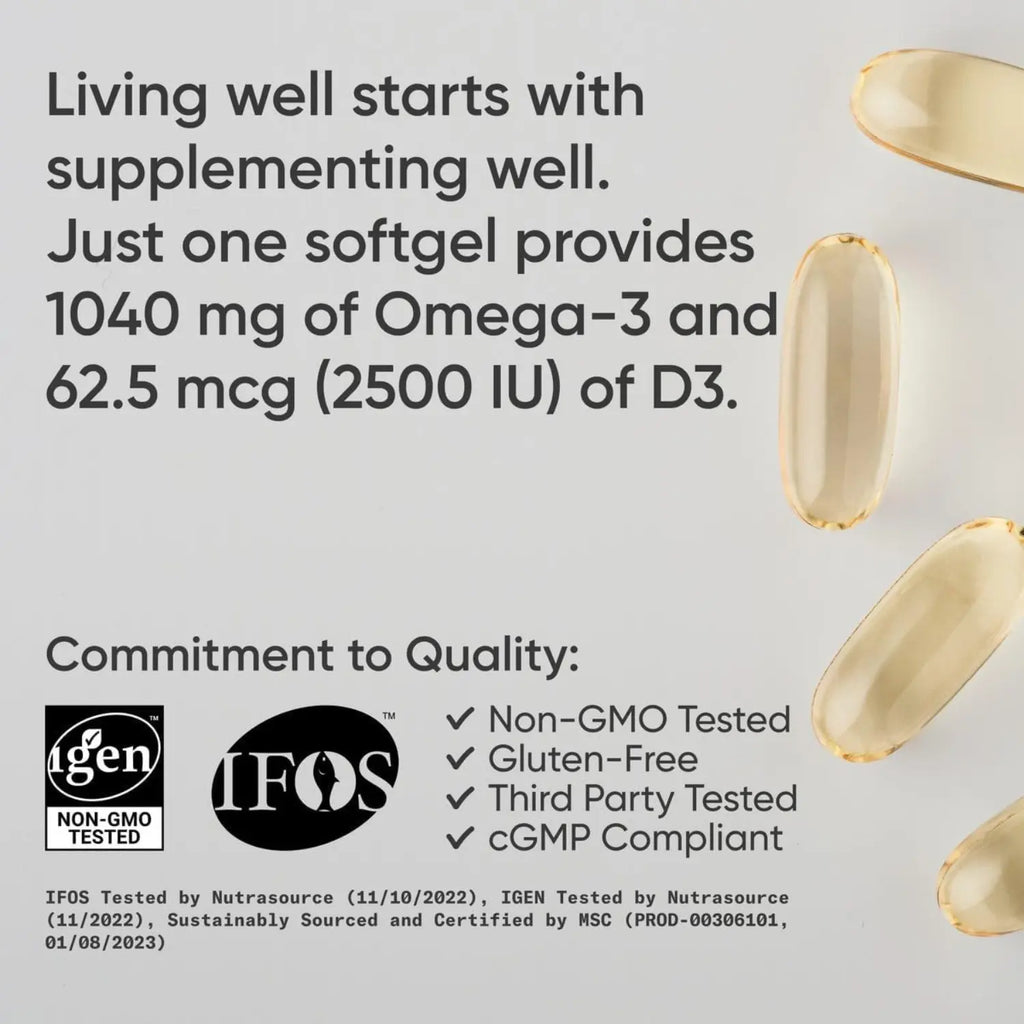 Sports Research Omega-3 Fish Oil AlaskOmega 1250mg + D3 62.5mcg (2500iu) MSC-C-55162 (120 softgels)