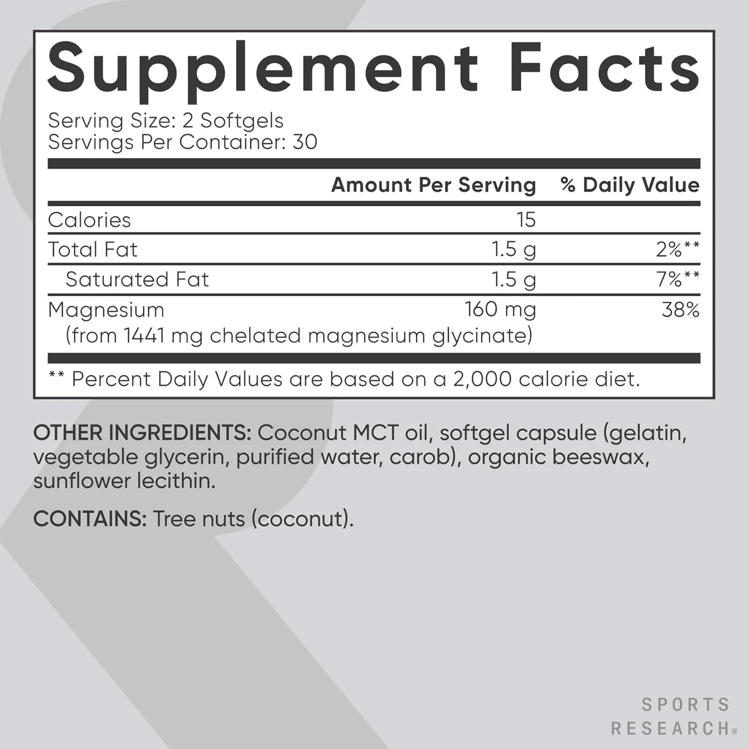 Sports Research Magnesium Glycinate 160mg (60 softgels)