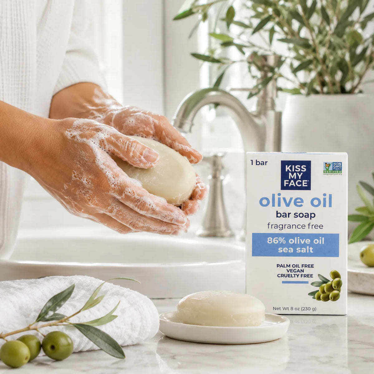 Kiss My Face, Barra de jabón con aceite de oliva, Sin fragancia, 230 g (8 oz)