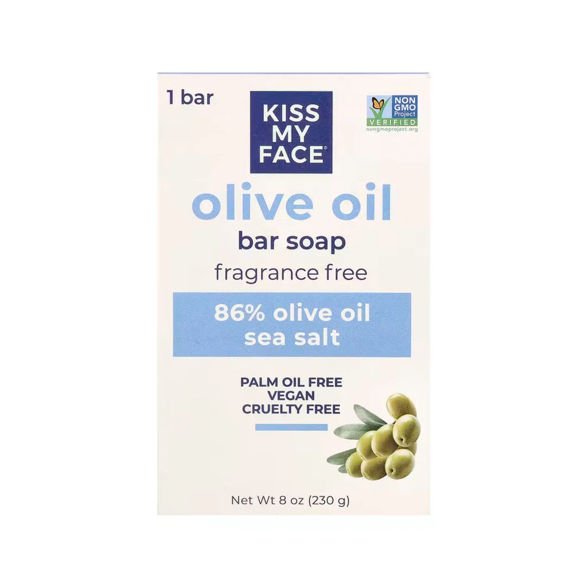 Kiss My Face, Barra de jabón con aceite de oliva, Sin fragancia, 230 g (8 oz)