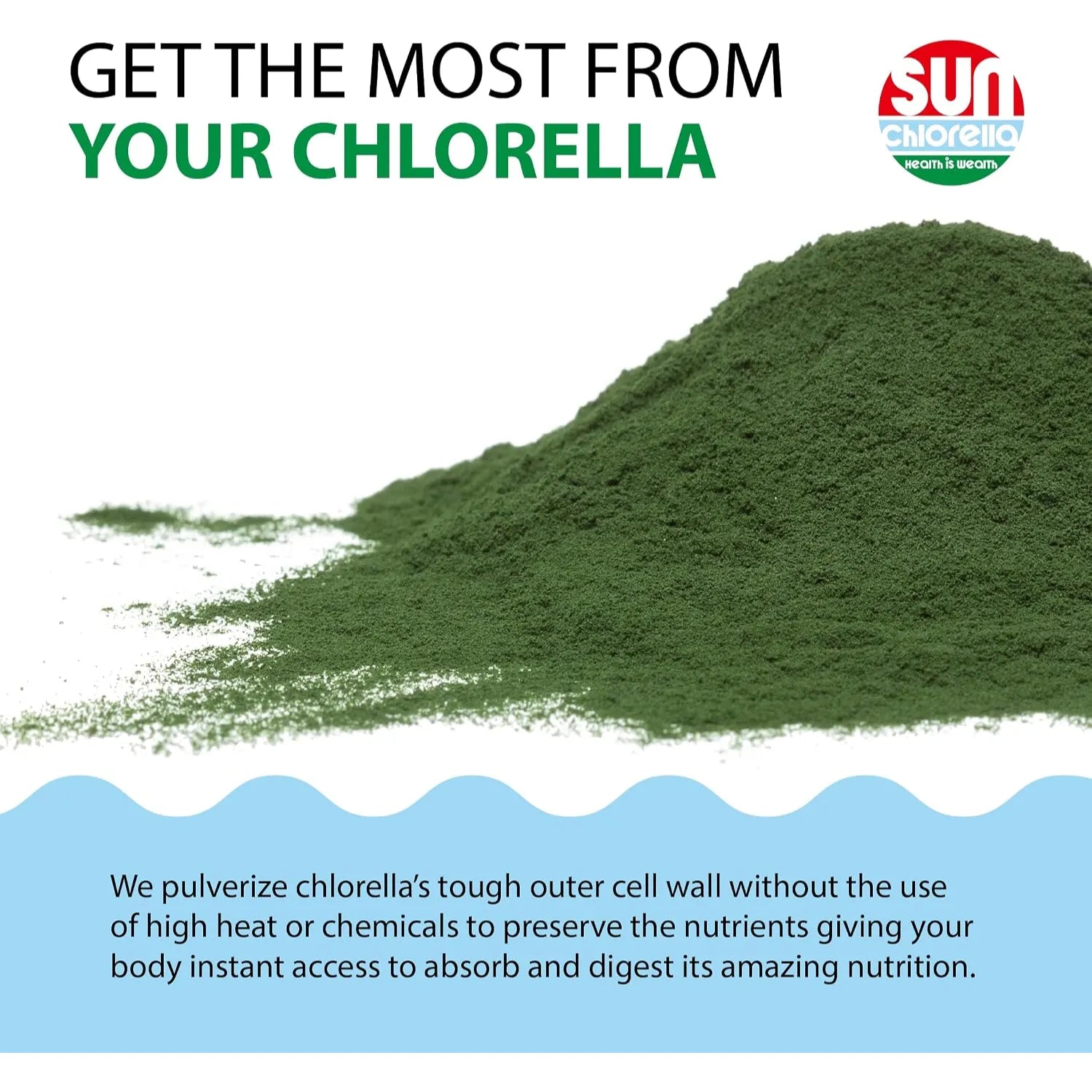 Sun Chlorella caja con 10 Sobres de 6g | 90 %+ de pared celular pulverizada | Vitamina B12 y vitamina D de origen natural | Sin OGM, sin gluten