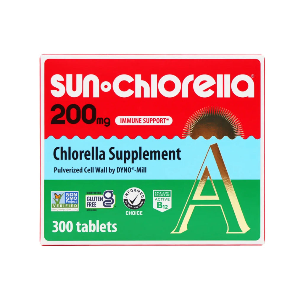 Sun Chlorella 300 Tabletas 200 mg | 90 %+ de pared celular pulverizada | Vitamina B12 y vitamina D de origen natural | Sin OGM, sin gluten