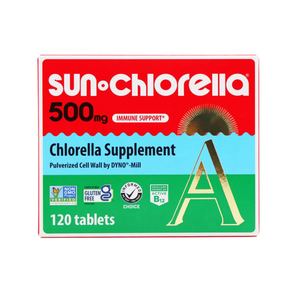 Sun Chlorella 120 Tabletas 500 mg | 90 %+ de pared celular pulverizada | Vitamina B12 y vitamina D de origen natural | Sin OGM, sin gluten