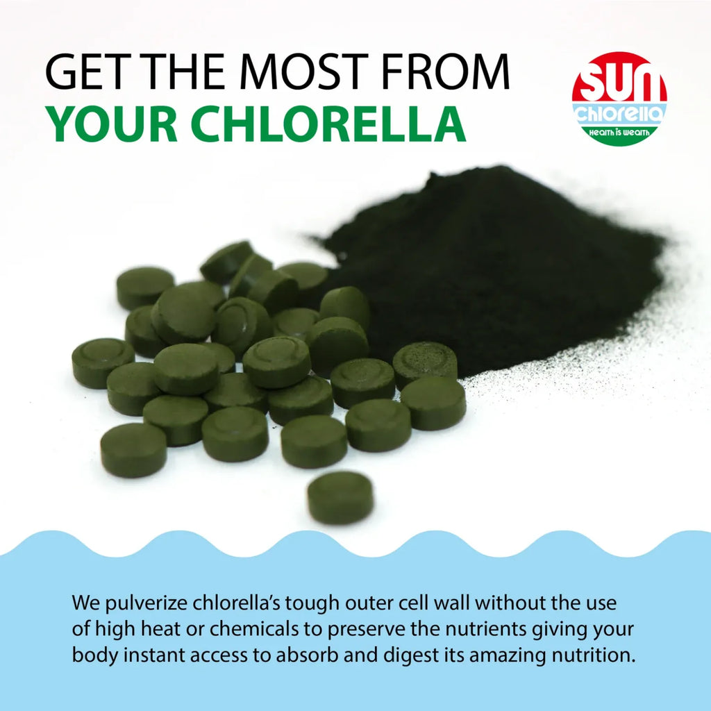 Sun Chlorella 600 Tabletas 500 mg | 90 %+ de pared celular pulverizada | Vitamina B12 y vitamina D de origen natural | Sin OGM, sin gluten