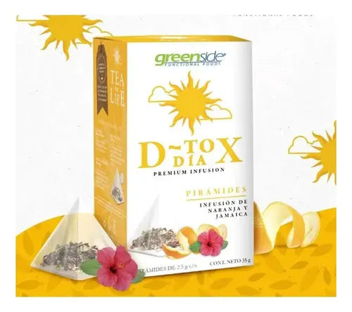 Greenside D-Tox Día | 14 Pirámides | Infusión de Naranja y Jamaica | Bienestar Digestivo | Té Herbal