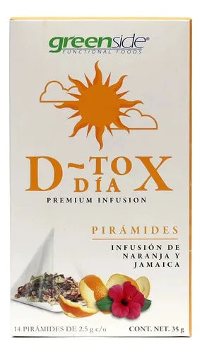 Greenside D-Tox Día | 14 Pirámides | Infusión de Naranja y Jamaica | Bienestar Digestivo | Té Herbal