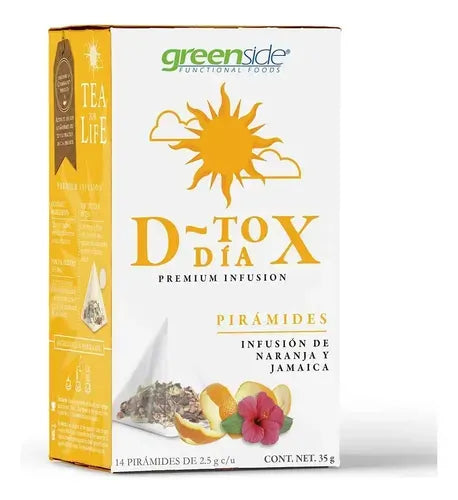 Greenside D-Tox Día | 14 Pirámides | Infusión de Naranja y Jamaica | Bienestar Digestivo | Té Herbal