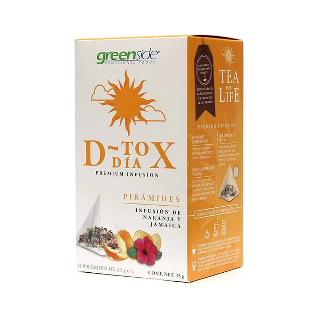 Greenside D-Tox Día | 14 Pirámides | Infusión de Naranja y Jamaica | Bienestar Digestivo | Té Herbal