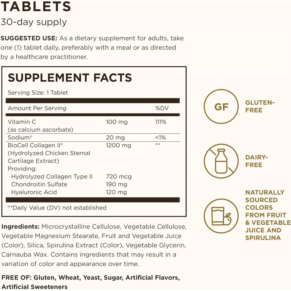 Solgar Collagen Hyaluronic Acid Complex 120 Mg 30 Tabletas
