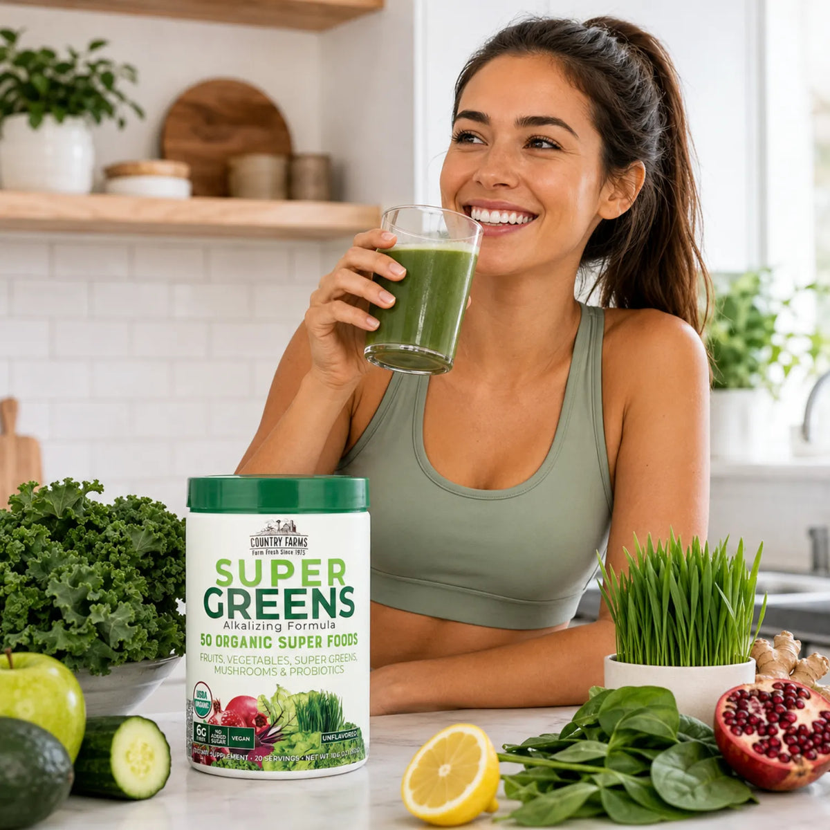 Country Farms Super Greens Fórmula Alcalinizante Sin sabor 300 g (10,6 oz)