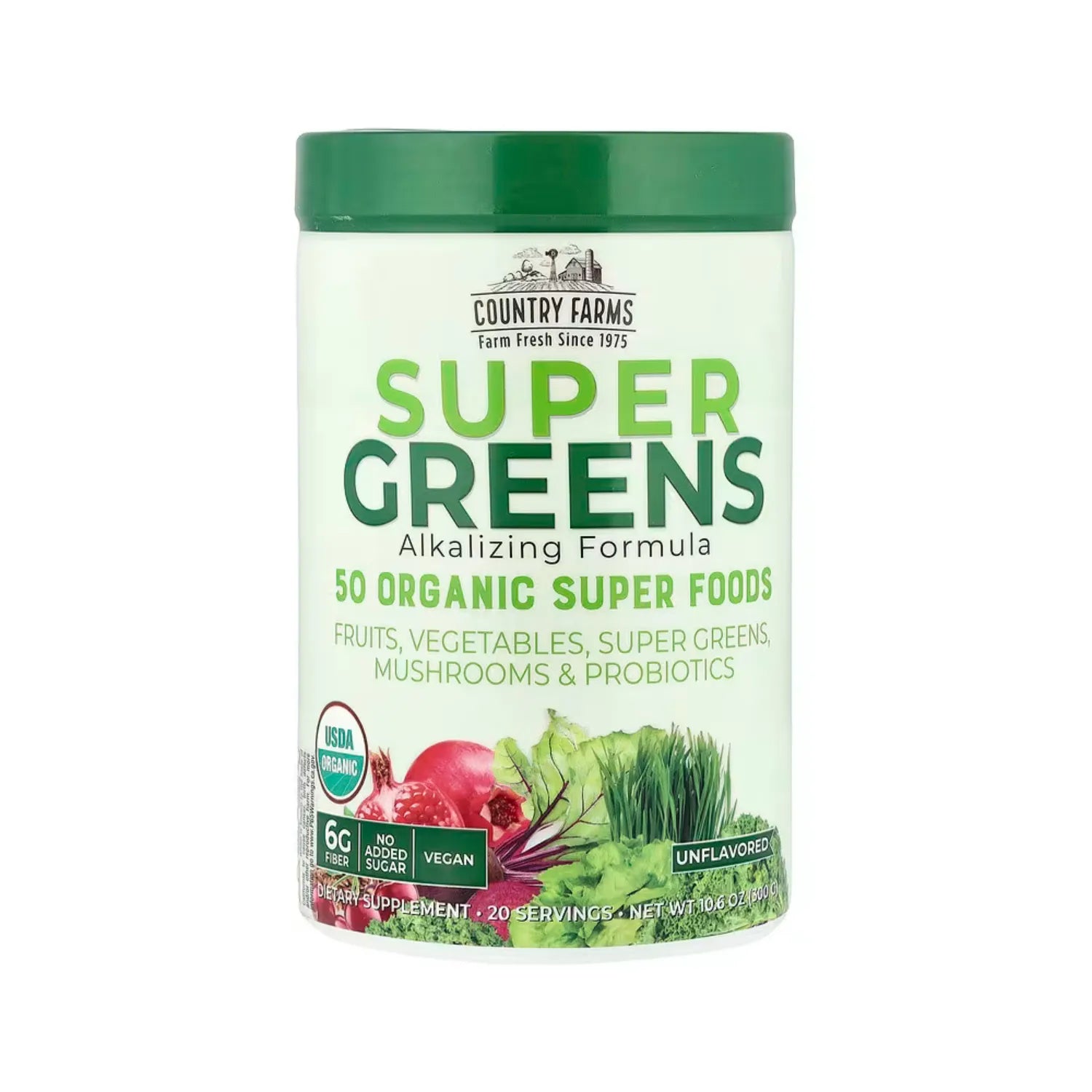 Country Farms Super Greens Fórmula Alcalinizante Sin sabor 300 g (10,6 oz)