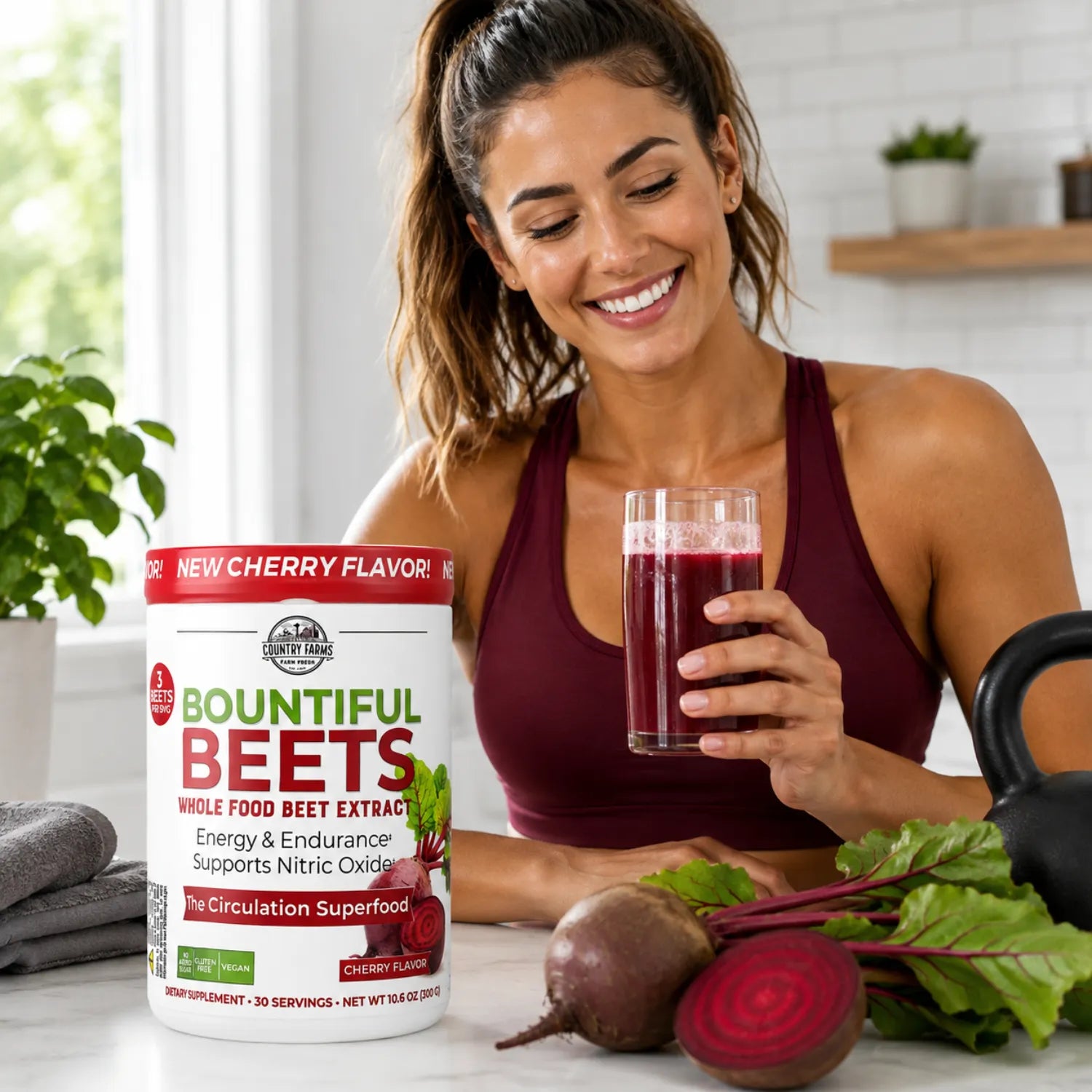 Country Farms, Bountiful Beets Extracto de Remolacha Integral Sabor Cereza 300 g (10,6 oz)