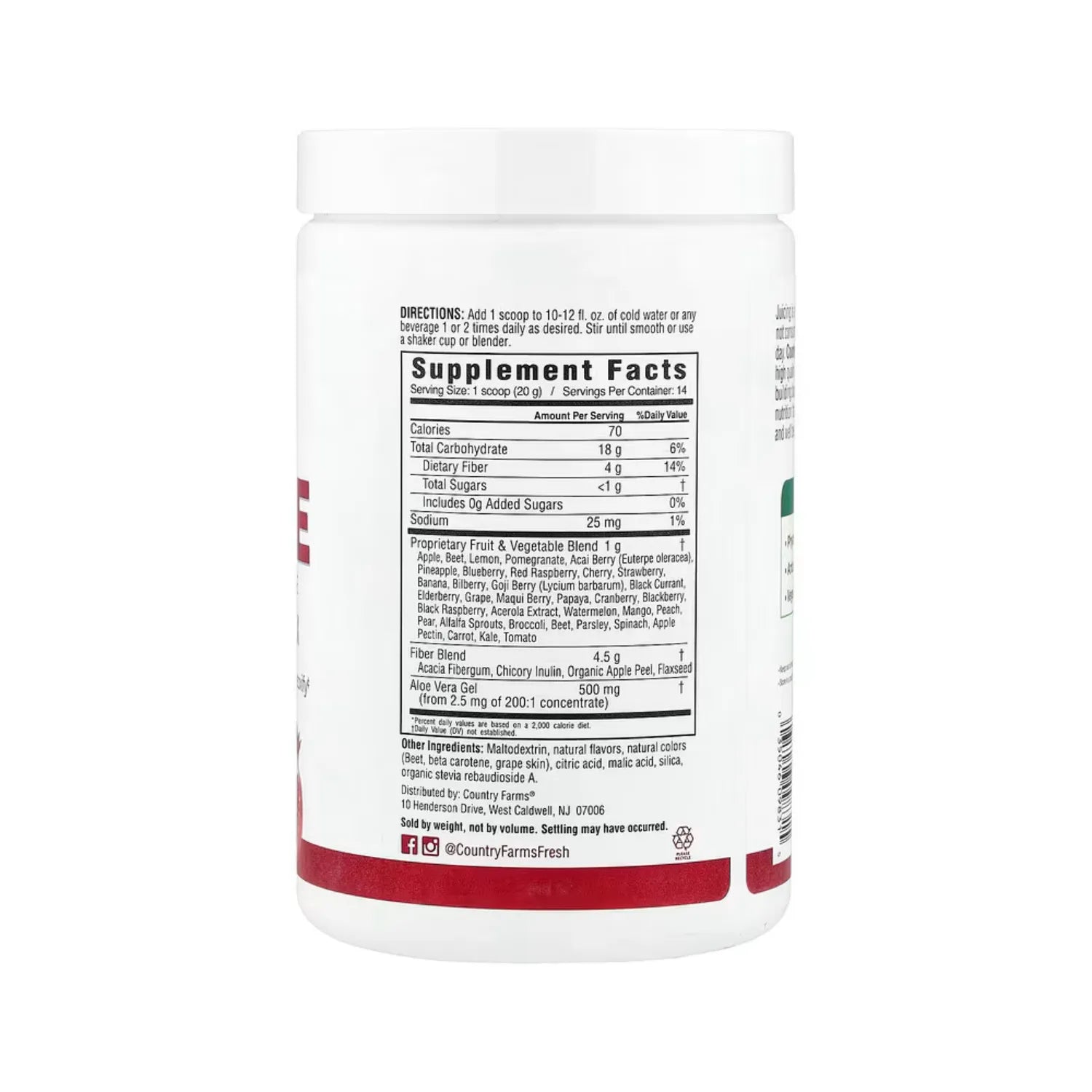 Country Farms Super Cleanse Drink Mix 9.88 oz Sabor Frutos Rojos